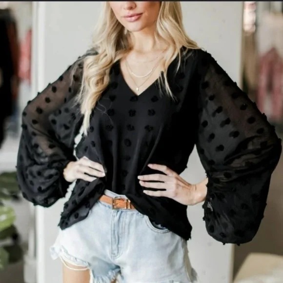 Jodifl Black Ikat Balloon Sleeve Blouse - Picture 1 of 6
